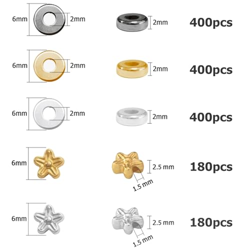 6mm Flat Round Spacer Beads, 1560pcs (360flower), Gold, Silver, Black, Flower-shaped, Plastic (Copper Coated), Round, Loose Beads - color: 1560pcs（360flower）