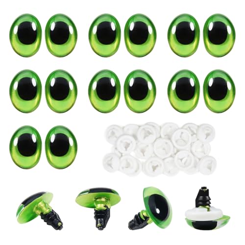 TOAOB 28pcs Plastic Safety Eyes with Washers Green Oval 13 x 18mm Stuffed Animals Craft Doll Eyes for DIY Amigurumis Crochet Animals Puppet Making - color: Green