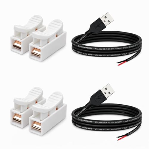 3.28ft Black USB Pigtail Cable 2-Pack with Wire Connectors - color: Wire Connectors&Black 3.28FT USB 2.0 Male