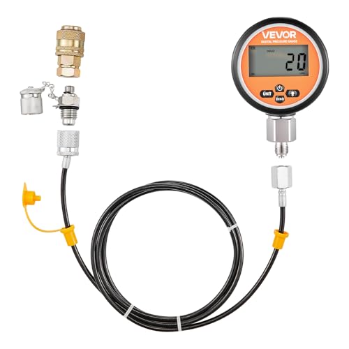 VEVOR Digital Hydraulic Pressure Test Coupling Kit, 10000 PSI Pressure Gauge Manometer Tester with 1 Gauge, 1 Test Coupling, 1 Quick-Release Coupler, and 1 Hose for Excavator Construction Machinery - color: Orange