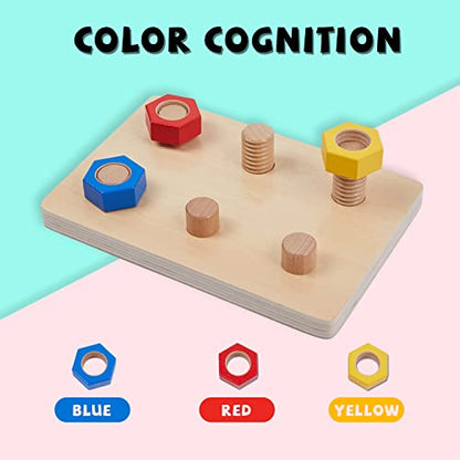Jumbo Wooden Nuts and Bolts Board, Wooden Puzzle Stacking Toys for 1-3 Year Olds, Occupational Therapy Toys for Fine Motor Skills, Boys & Girls Baby Gift