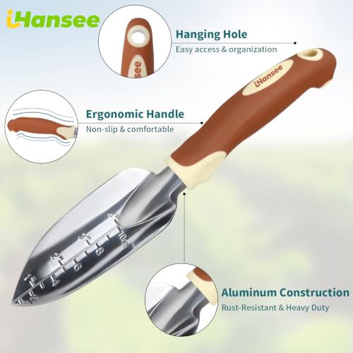Brown Garden Tool Sets, Aluminum Gardening Hand Tool Kit 4-Piece - color: brown-4pcs