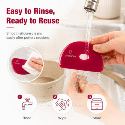 Diyoohomy 6pcs Soft Silicone Pottery Ribs for Ceramic, Mud and Clay Tools - color: red-6