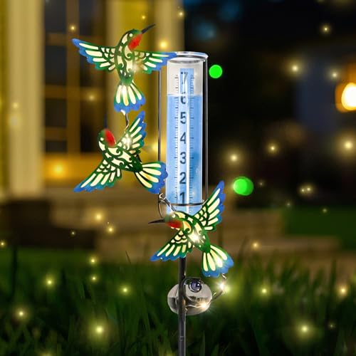 Solar Rain Gauge Outdoor, Hummingbird for Yard Patio Lawn Garden Decor - color: green
