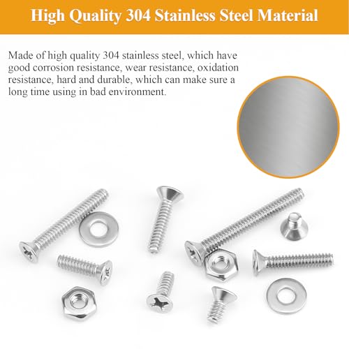 244 Pieces #6-32 x 1/4", 5/16", 3/8", 1/2", 5/8", 3/4", 1", 1-1/4", Phillips Countersunk Head Machine Screws Nuts Washers Assortment Kit - size: #6-32, style: Phillips Countersunk Head