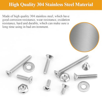 244 Pieces #6-32 x 1/4", 5/16", 3/8", 1/2", 5/8", 3/4", 1", 1-1/4", Phillips Countersunk Head Machine Screws Nuts Washers Assortment Kit - size: #6-32, style: Phillips Countersunk Head