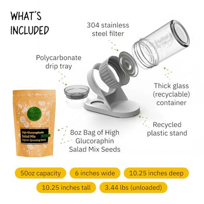 The Sprouting Company Jar Sprouting Kit with 8oz Salad Mix Sprout Seeds