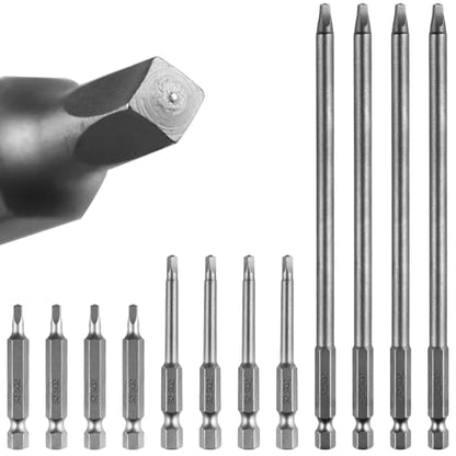 Square Drive Bits 12pcs Magnetic Square Head Screwdriver Bits SQ2 High Magnetic Drill Bit Set (50mm 65mm 150mm) for Power Screwdriver Drill Impact Driver - color: Square Head