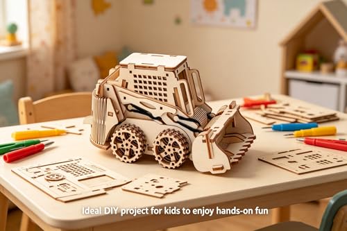 Wooden 3D Puzzle, Creative DIY Model Building Kit for Adults, Handmade Wooden Craft Collectible Ornament, Hobby Gift for Adults & Men, 60 Pieces Bulldozer, Basswood Material