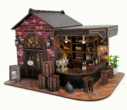 Book Nook Kit, 3D Wooden Miniature Tavern & Pub Dollhouse with LED Lights - DIY Mini House Craft Model for Adults, Birthday Valentine's Day Gift for Women Men - style: Victorian Pub Bar