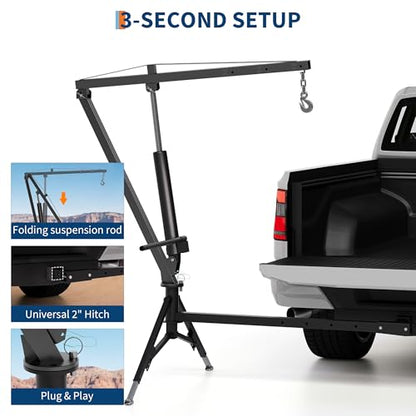 GarveeTech Heavy Duty 1000 Lbs Truck Crane, Hydraulic Hitch Mounted Hoist with 360 Degree Swivel Boom, Adjustable 3-Position Load Capacity for Farm, Construction & Engine Lifting - color: Black