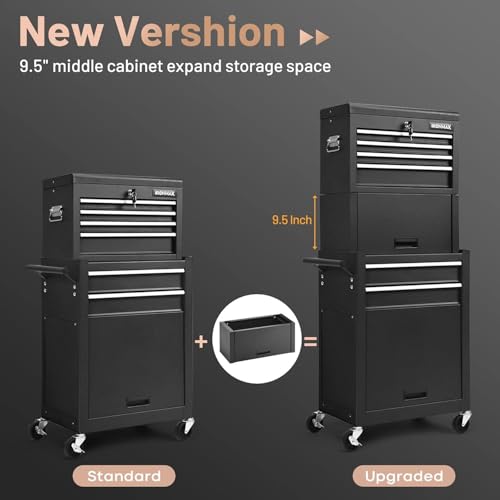 Goplus 6 Drawers Tool Chest, Rolling Metal Tool Box with Universal Wheels, Protective Liner, Detachable Top Toolbox, Auto Lock, 3-in-1 Large Tool Cabinet for Garage Shop Auto Repair - color: Black, style: Large 6 Drawers