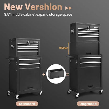 Goplus 6 Drawers Tool Chest, Rolling Metal Tool Box with Universal Wheels, Protective Liner, Detachable Top Toolbox, Auto Lock, 3-in-1 Large Tool Cabinet for Garage Shop Auto Repair - color: Black, style: Large 6 Drawers