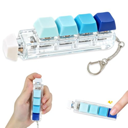 Keyboard Fidget Toy, 5-in-1 Decompression Button Clicker Keychain with Glowing LED, Portable Tactile Sensory Toy, Christmas Stocking Stuffers Gift for Adults Teens, Stress Relief ASMR (Blue) - color: Blue
