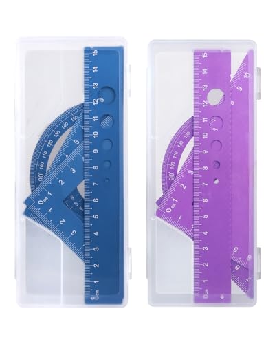 Honagu Triangular Ruler Set, 8 Pieces/2 Sets Aluminum Alloy Ruler, Metal Drafting Ruler, Geometric Protractor for Students, Draftsmen, Engineers, School Office Supplies (Blue+Purple) - color: Blue+Purple