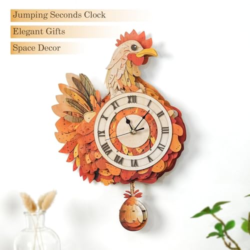 3D Puzzles for Adults, Wooden Chicken Puzzle, DIY Hen Wall Clock Craft - color: Retro Hen