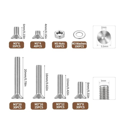 571 PCS M3 Countersunk Screws Kit, M3 Flat Head Machine Screws Assortment - size: M3