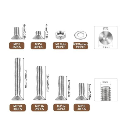 571 PCS M3 Countersunk Screws Kit, M3 Flat Head Machine Screws Assortment - size: M3