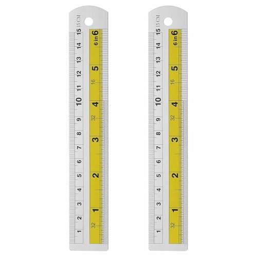 HARFINGTON 2pcs Metal Straight Ruler 15cm Metric SAE Aluminum Alloy Measuring Rulers Scale Tool with Hole for Measure Study Reading Classroom Office, Yellow - color: Yellow, size: 15cm