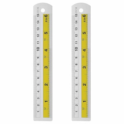HARFINGTON 2pcs Metal Straight Ruler 15cm Metric SAE Aluminum Alloy Measuring Rulers Scale Tool with Hole for Measure Study Reading Classroom Office, Yellow - color: Yellow, size: 15cm