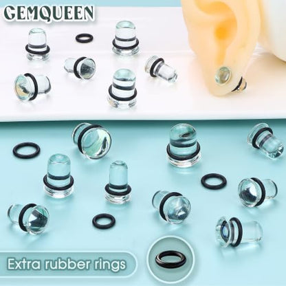GEMQUEEN 24 Pcs 0.5mm Increments Glass Ear Stretching Kit Hypoallergenic - color: Clear, size: 7.5mm-12mm | 16pcs