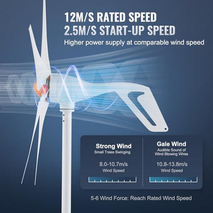 VEVOR 500W Wind Turbine Generator, 12V Wind Turbine Kit, 5-Blade Wind Power Generator with MPPT Controller, Adjustable Windward Direction & 2.5m/s Start Wind Speed, Suitable for Home, Farm, RVs, Boats - style: 12V 500W 5-Blade