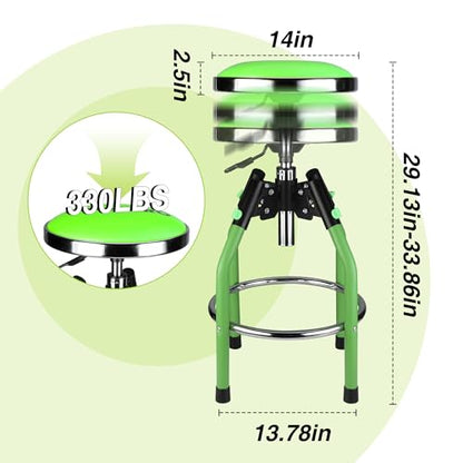 WORKPRO Garage Bar Stool, Heavy Duty Adjustable Hydraulic Shop Stool, 29in to 33. 86in, 330-Pound Capacity, Green - color: Green