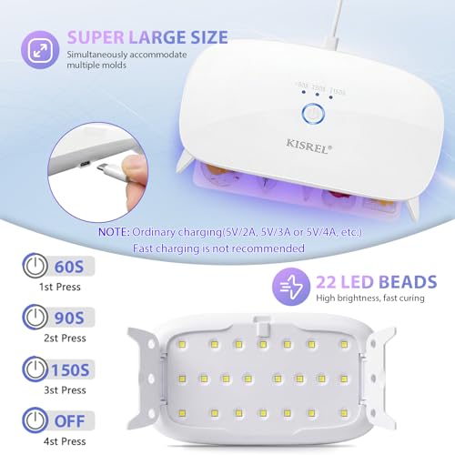 KISREL 200g UV Resin Kit with Light and Molds, Big 22 LED Beads Resin Kit - size: UV200g+22Lamp Beads