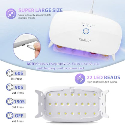 KISREL 200g UV Resin Kit with Light and Molds, Big 22 LED Beads Resin Kit - size: UV200g+22Lamp Beads