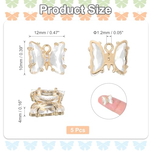 uxcell Crystal Gold Plated Butterfly Charm, Brass Zircon Charm Pendant - color: White, size: 12x10mm