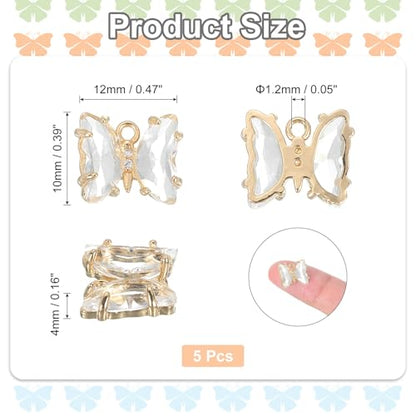 uxcell Crystal Gold Plated Butterfly Charm, Brass Zircon Charm Pendant - color: White, size: 12x10mm