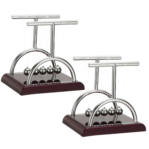 PATIKIL 2 Pack Newtons Cradle, Newton's Cradle Pendulum 5 Balance Balls Desk Toys Gravity Ball Cool Funny for Physics Toys Adults Science Men Office Desk Decor Home Gift, T-Shaped, M - size: Medium