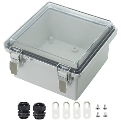 Zulkit Junction Box ABS Plastic Dustproof Waterproof IP67 Electrical Boxes Hinged Shell Outdoor Universal Project Enclosure Grey Clear Cover, Stainless Steel Buckles 5.9 x 5.9 x 3.5 inch - size: 5.9"x5.9"x3.5" TC k