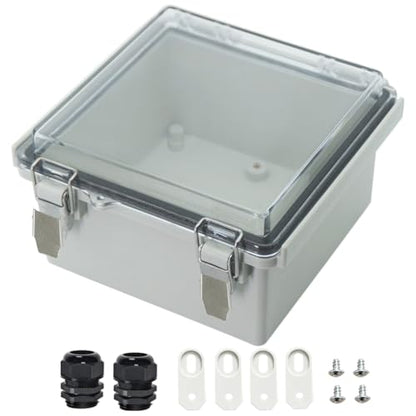 Zulkit Junction Box ABS Plastic Dustproof Waterproof IP67 Electrical Boxes Hinged Shell Outdoor Universal Project Enclosure Grey Clear Cover, Stainless Steel Buckles 5.9 x 5.9 x 3.5 inch - size: 5.9"x5.9"x3.5" TC k