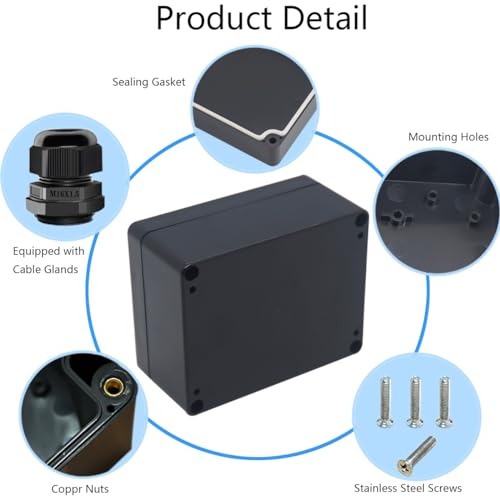 Junction Box IP65 Waterproof ABS Plastic Electrical Project Case Power Junction Boxes, Project Box with 4 PCS M16 Cable Glands 4.53x3.54x2.17 inch (115 x 90 x 55 mm) - color: Black, size: 4.53"x3.54"x2.17"