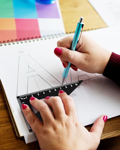 Honagu Triangular Ruler Set, 8 Pieces/2 Sets Aluminum Alloy Ruler, Metal Drafting Ruler, Geometric Protractor for Students, Draftsmen, Engineers, School Office Supplies (Blue+Black) - color: Blue+Black