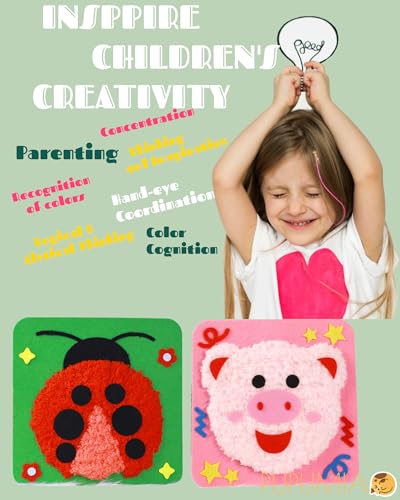 PupuMiao Sewing Kit for Kids DIY Embroidery Sewing Kit Cute Animal Sewing Projects Easy Crafts with English Instructions, Perfect for Beginners, Girls Boys Ages 4-12 - color: Highland Cattle+Ladybug+Bear+Piggy