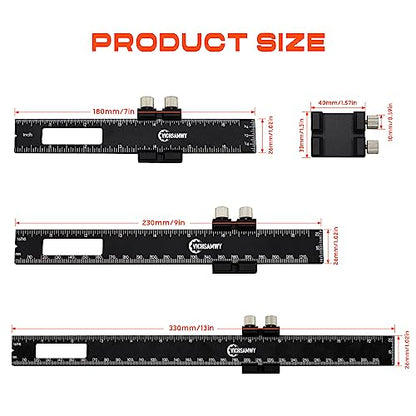 3PCS Black Metal Woodworking Ruler, Adjustable 6/8/12 Inch Precision Pocket Slide Ruler,Inch and Metric Measuring Ruler for Woodworker (Black) - color: Black