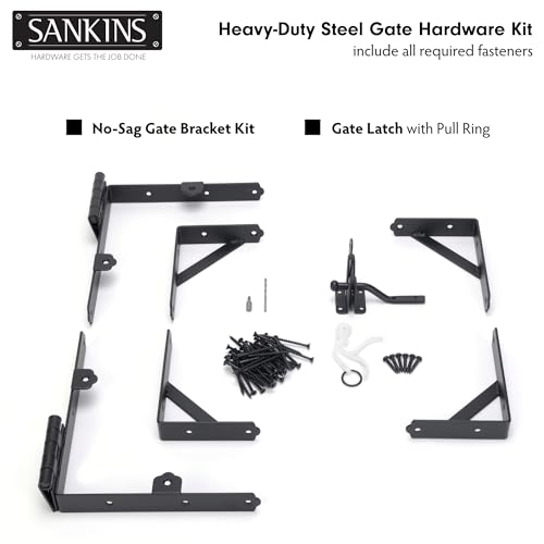 2 Set Anti Sag Corner Brace Bracket, Heavy Duty No Sag Frame Kit with Self-Locking Latch, Black Kit for Wooden Fence, Shed Doors, Driveway Gates, Corral Gates, Wood Windows