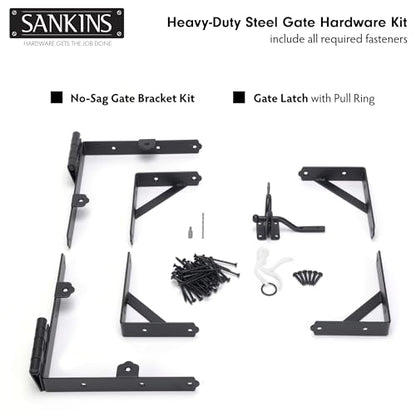 2 Set Anti Sag Corner Brace Bracket, Heavy Duty No Sag Frame Kit with Self-Locking Latch, Black Kit for Wooden Fence, Shed Doors, Driveway Gates, Corral Gates, Wood Windows