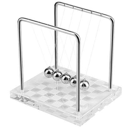 Newtons Cradle Balance Balls Science Physics Gadget Desktop Decoration for Home and Office 5 Bead with Silver White Checkerboard Base Desk Balance Balls (Medium)