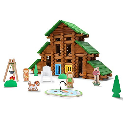 SainSmart Jr. 214 PCS Wooden Logs Cabin Set Ages 3, Building Log Gift for Boy/Girl, Creative Construction Engineering Educational Toy, Vacation Chalet - style: 214 PCS Holiday House