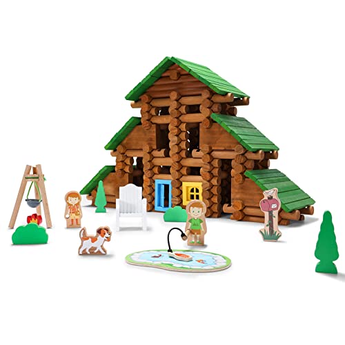 SainSmart Jr. 214 PCS Wooden Logs Cabin Set Ages 3, Building Log Gift for Boy/Girl, Creative Construction Engineering Educational Toy, Vacation Chalet - style: 214 PCS Holiday House
