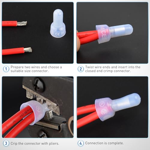Nilight 300PCS CE2 Closed End Crimp Terminal 16-14 Gauge Nylon Insulated - color: 300PCS 16-14# Terminals