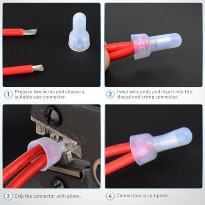 Nilight 300PCS CE2 Closed End Crimp Terminal 16-14 Gauge Nylon Insulated - color: 300PCS 16-14# Terminals