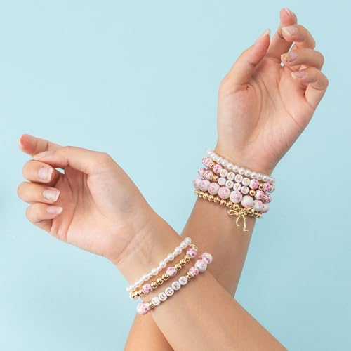 OSNIE Pink Ceramic Beads Kit for Bracelets Making- 681 Bow Letters Jewelry - color: Pink