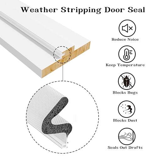 Door Jamb Frame Kit with Weatherstrip, Pine Wood, Primed, Pre-Installed Hinges, Handle Included, 81.65 in x 4.57in x 1.18 in (Left Handed) - color: Sliver Hardware-Left Handed