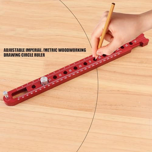 Woodworking Compass Scriber, Dual-Scale Alloy Circle Drawing Ruler, Red Scriber Tool for Woodworking, Metric/Imperial Adjustable Compass Tool for Carpenters and Craftsmen