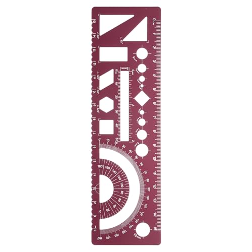 HARFINGTON Multifunctional Geometric Rulers 15cm Metric and SAE Aluminum Straight Edge Protractor Angle Math Measuring Ruler Geometric Drawings Templates for Drawing Drafting, Dark Red - color: Dark Red