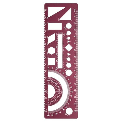 HARFINGTON Multifunctional Geometric Rulers 15cm Metric and SAE Aluminum Straight Edge Protractor Angle Math Measuring Ruler Geometric Drawings Templates for Drawing Drafting, Dark Red - color: Dark Red